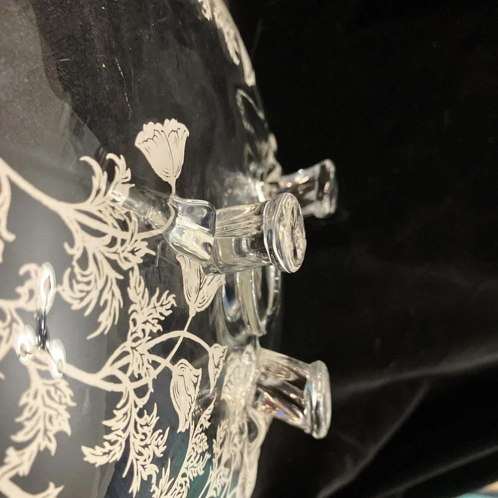 VTG Silver City Flanders Silver Overlay Glass Footed Tray Poppy Floral Design